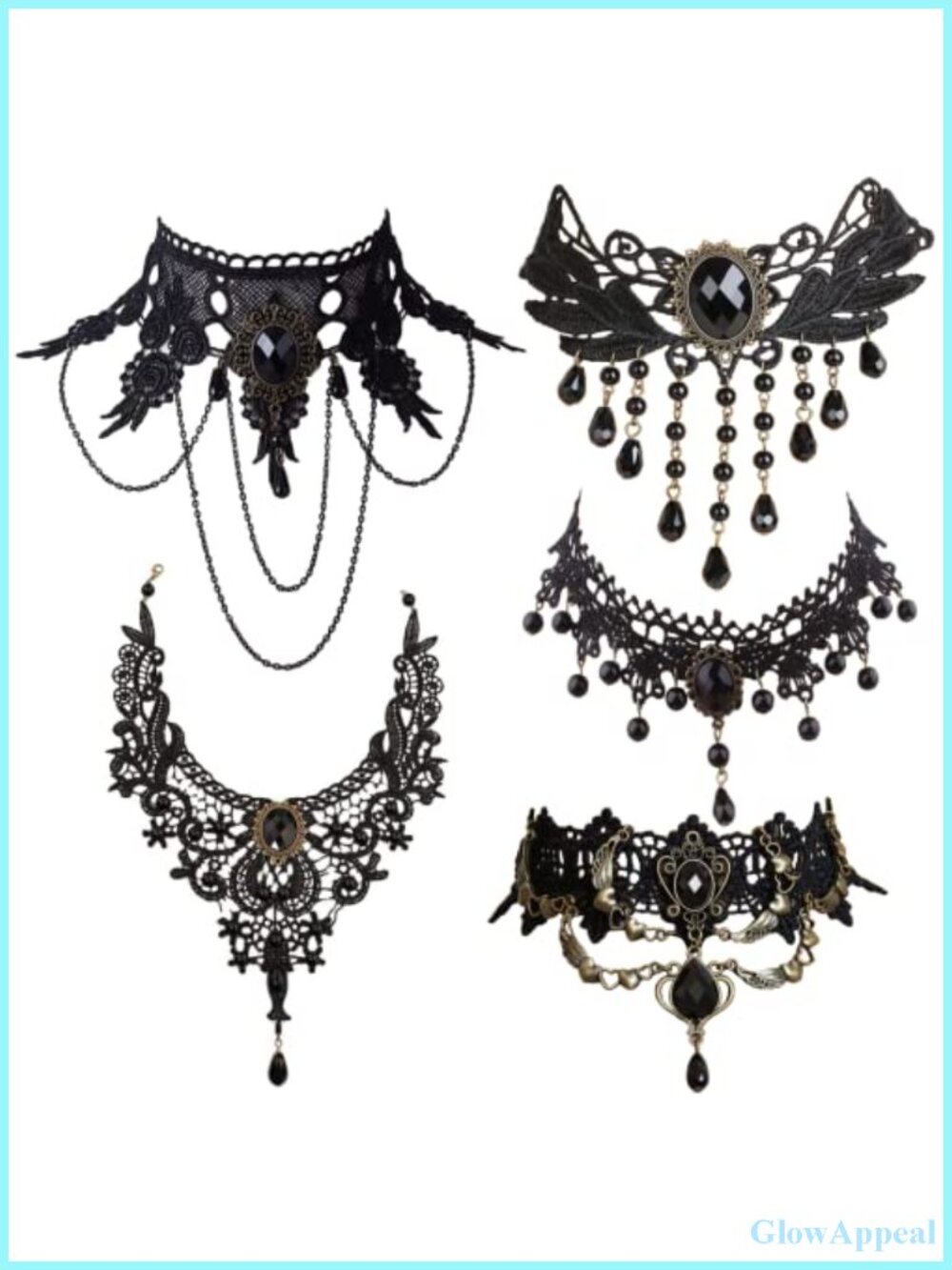 Goth Gothic Lace Choker Necklace Set Black Collar Wedding Halloween Cosplay
